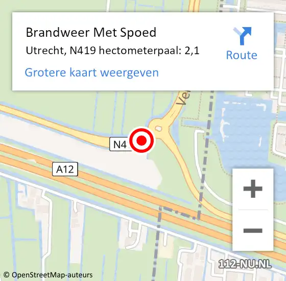 Locatie op kaart van de 112 melding: Brandweer Met Spoed Naar Utrecht, N419 hectometerpaal: 2,1 op 20 september 2021 15:13