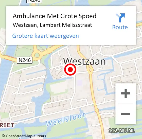 Locatie op kaart van de 112 melding: Ambulance Met Grote Spoed Naar Westzaan, Lambert Meliszstraat op 20 september 2021 15:27