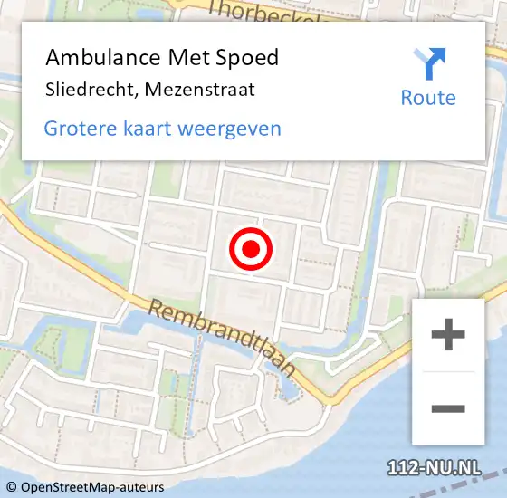 Locatie op kaart van de 112 melding: Ambulance Met Spoed Naar Sliedrecht, Mezenstraat op 20 september 2021 15:35