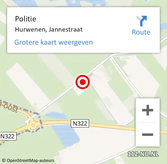 Locatie op kaart van de 112 melding: Politie Hurwenen, Jannestraat op 20 september 2021 15:43