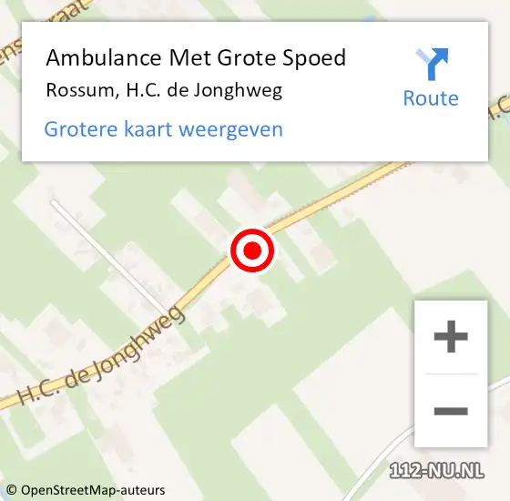 Locatie op kaart van de 112 melding: Ambulance Met Grote Spoed Naar Rossum, H.C. de Jonghweg op 20 september 2021 15:43