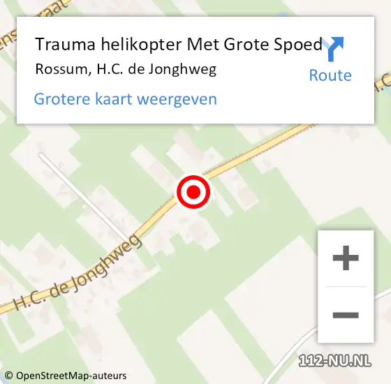 Locatie op kaart van de 112 melding: Trauma helikopter Met Grote Spoed Naar Rossum, H.C. de Jonghweg op 20 september 2021 15:48