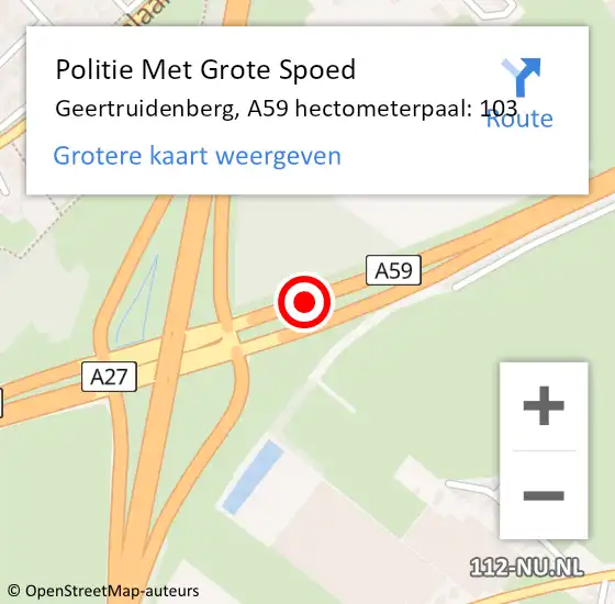 Locatie op kaart van de 112 melding: Politie Met Grote Spoed Naar Geertruidenberg, A59 hectometerpaal: 103 op 20 september 2021 15:58