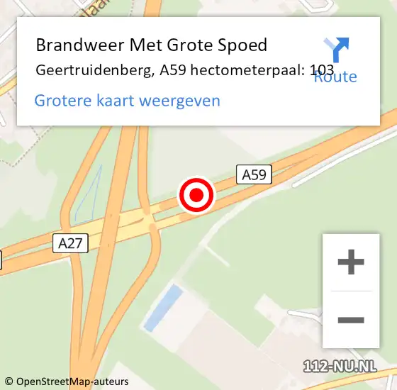 Locatie op kaart van de 112 melding: Brandweer Met Grote Spoed Naar Geertruidenberg, A59 hectometerpaal: 103 op 20 september 2021 15:58