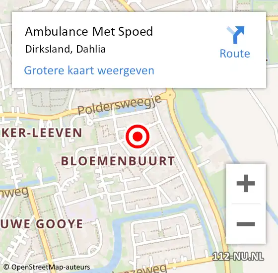 Locatie op kaart van de 112 melding: Ambulance Met Spoed Naar Dirksland, Dahlia op 20 september 2021 16:01