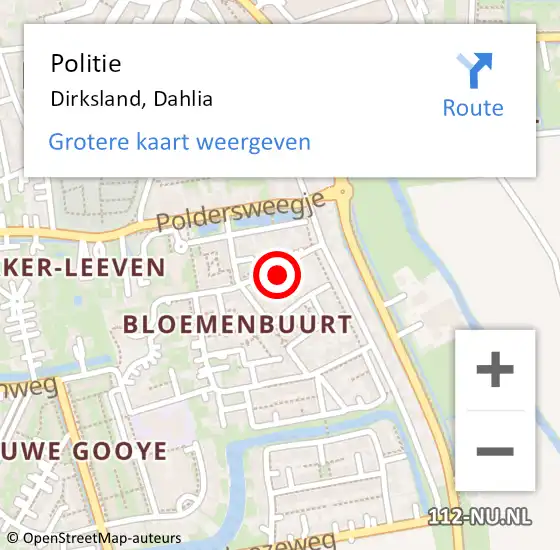 Locatie op kaart van de 112 melding: Politie Dirksland, Dahlia op 20 september 2021 16:02