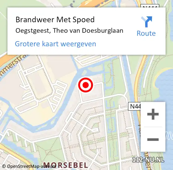 Locatie op kaart van de 112 melding: Brandweer Met Spoed Naar Oegstgeest, Theo van Doesburglaan op 20 september 2021 16:06