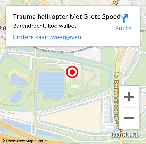 Locatie op kaart van de 112 melding: Trauma helikopter Met Grote Spoed Naar Barendrecht, Kooiwalbos op 20 september 2021 17:10