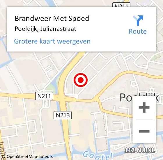 Locatie op kaart van de 112 melding: Brandweer Met Spoed Naar Poeldijk, Julianastraat op 20 september 2021 17:13