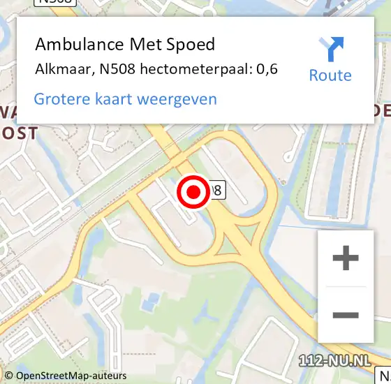 Locatie op kaart van de 112 melding: Ambulance Met Spoed Naar Alkmaar, N508 hectometerpaal: 0,6 op 20 september 2021 17:44