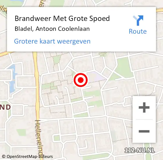 Locatie op kaart van de 112 melding: Brandweer Met Grote Spoed Naar Bladel, Antoon Coolenlaan op 20 september 2021 18:01