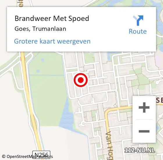 Locatie op kaart van de 112 melding: Brandweer Met Spoed Naar Goes, Trumanlaan op 20 september 2021 18:10