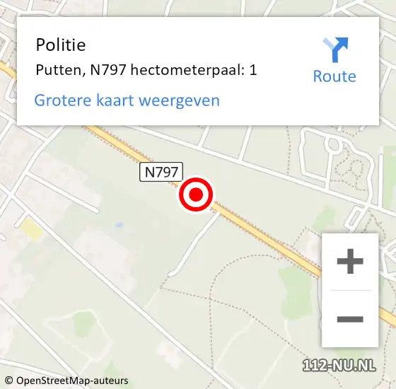 Locatie op kaart van de 112 melding: Politie Putten, N797 hectometerpaal: 1 op 20 september 2021 18:21