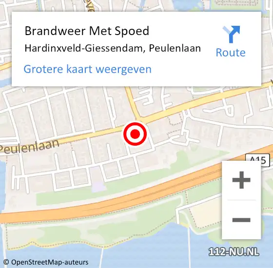 Locatie op kaart van de 112 melding: Brandweer Met Spoed Naar Hardinxveld-Giessendam, Peulenlaan op 20 september 2021 18:30