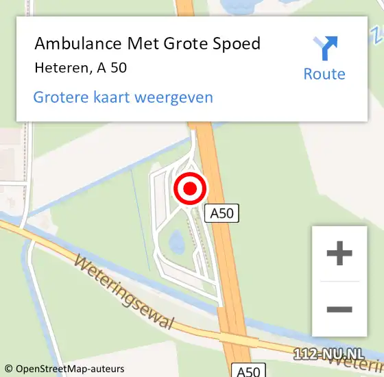 Locatie op kaart van de 112 melding: Ambulance Met Grote Spoed Naar Heteren, A 50 op 20 september 2021 18:34