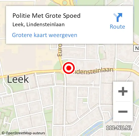 Locatie op kaart van de 112 melding: Politie Met Grote Spoed Naar Leek, Lindensteinlaan op 20 september 2021 18:59