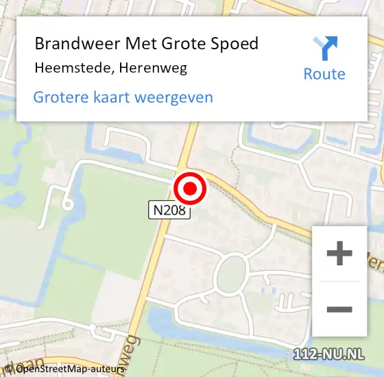 Locatie op kaart van de 112 melding: Brandweer Met Grote Spoed Naar Heemstede, Herenweg op 20 september 2021 19:10