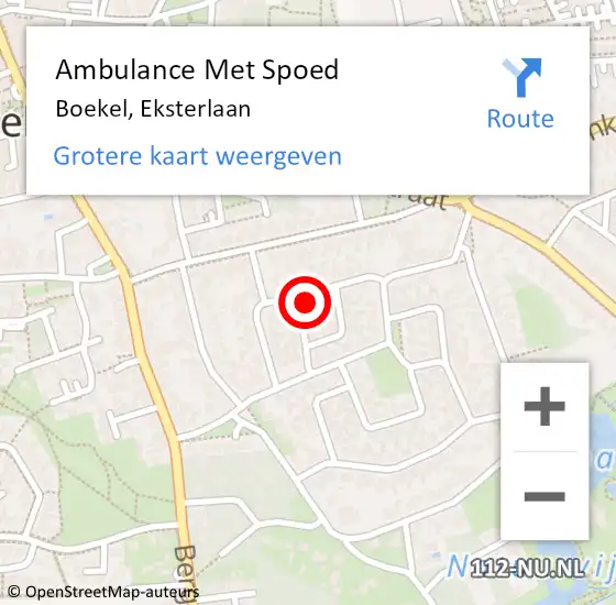 Locatie op kaart van de 112 melding: Ambulance Met Spoed Naar Boekel, Eksterlaan op 23 juni 2014 15:46