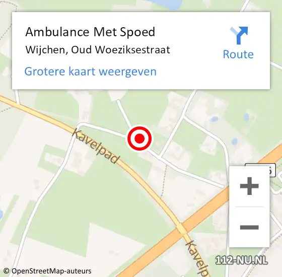 Locatie op kaart van de 112 melding: Ambulance Met Spoed Naar Wijchen, Oud Woeziksestraat op 20 september 2021 19:59