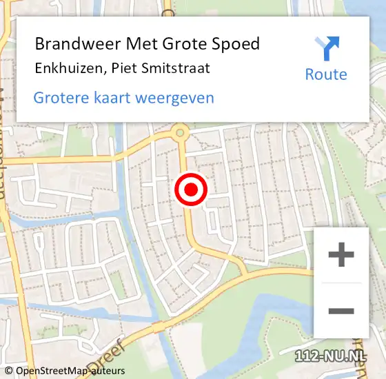 Locatie op kaart van de 112 melding: Brandweer Met Grote Spoed Naar Enkhuizen, Piet Smitstraat op 20 september 2021 20:02