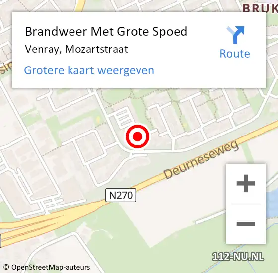 Locatie op kaart van de 112 melding: Brandweer Met Grote Spoed Naar Venray, Mozartstraat op 20 september 2021 20:05