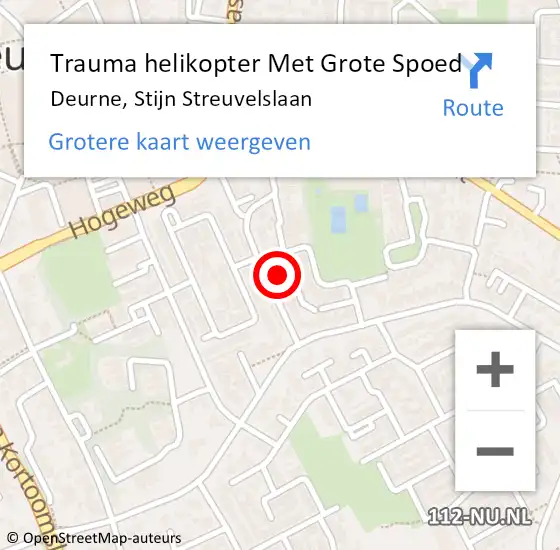 Locatie op kaart van de 112 melding: Trauma helikopter Met Grote Spoed Naar Deurne, Stijn Streuvelslaan op 20 september 2021 20:24