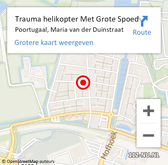 Locatie op kaart van de 112 melding: Trauma helikopter Met Grote Spoed Naar Poortugaal, Maria van der Duinstraat op 20 september 2021 20:43