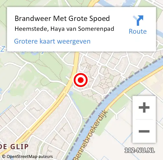 Locatie op kaart van de 112 melding: Brandweer Met Grote Spoed Naar Heemstede, Haya van Somerenpad op 20 september 2021 21:00