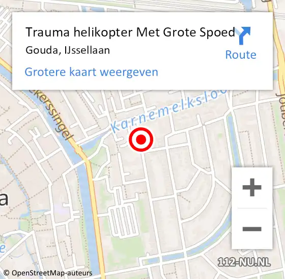 Locatie op kaart van de 112 melding: Trauma helikopter Met Grote Spoed Naar Gouda, IJssellaan op 20 september 2021 21:33