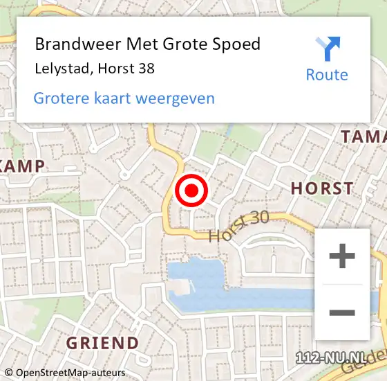 Locatie op kaart van de 112 melding: Brandweer Met Grote Spoed Naar Lelystad, Horst 38 op 20 september 2021 21:45