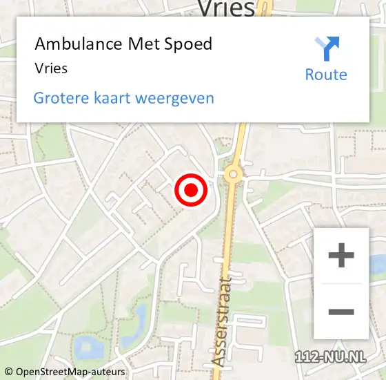 Locatie op kaart van de 112 melding: Ambulance Met Spoed Naar Vries op 20 september 2021 22:42