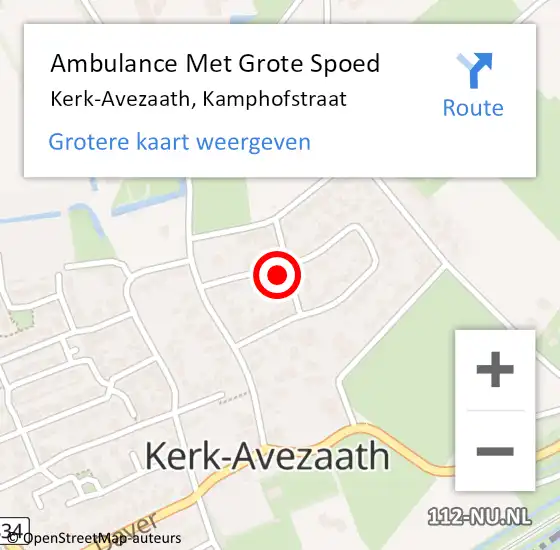 Locatie op kaart van de 112 melding: Ambulance Met Grote Spoed Naar Kerk-Avezaath, Kamphofstraat op 20 september 2021 22:46