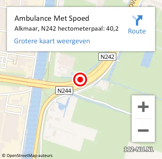 Locatie op kaart van de 112 melding: Ambulance Met Spoed Naar Alkmaar, N242 hectometerpaal: 40,2 op 20 september 2021 23:23