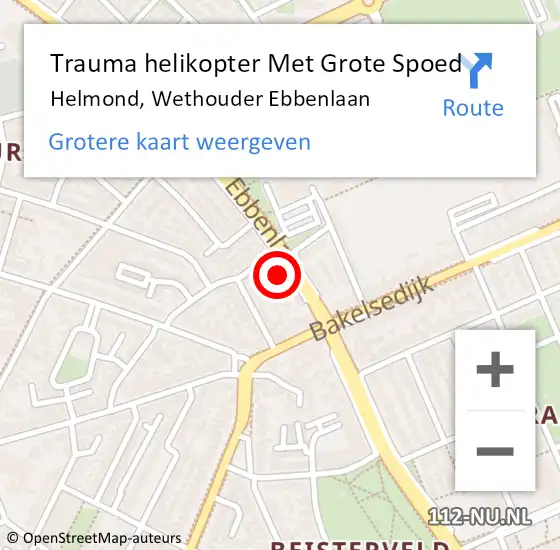 Locatie op kaart van de 112 melding: Trauma helikopter Met Grote Spoed Naar Helmond, Wethouder Ebbenlaan op 20 september 2021 23:33