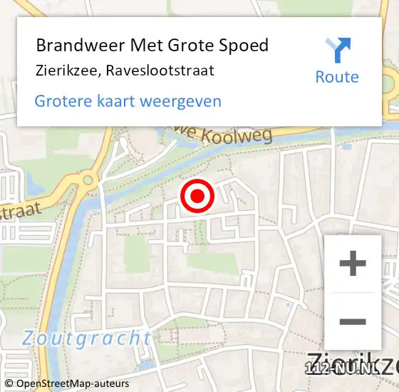 Locatie op kaart van de 112 melding: Brandweer Met Grote Spoed Naar Zierikzee, Raveslootstraat op 20 september 2021 23:46