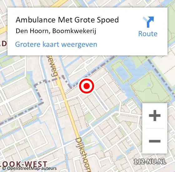 Locatie op kaart van de 112 melding: Ambulance Met Grote Spoed Naar Den Hoorn, Boomkwekerij op 20 september 2021 23:59