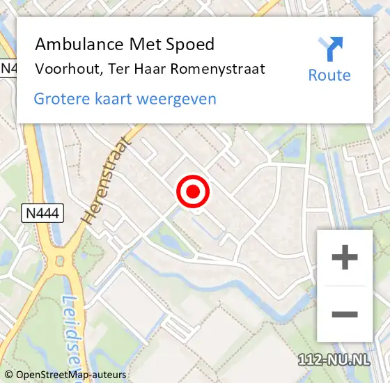 Locatie op kaart van de 112 melding: Ambulance Met Spoed Naar Voorhout, Ter Haar Romenystraat op 21 september 2021 00:20