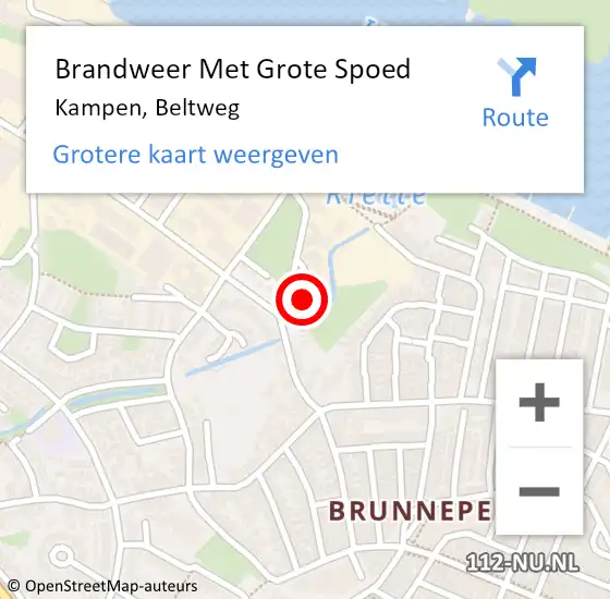 Locatie op kaart van de 112 melding: Brandweer Met Grote Spoed Naar Kampen, Beltweg op 21 september 2021 00:37