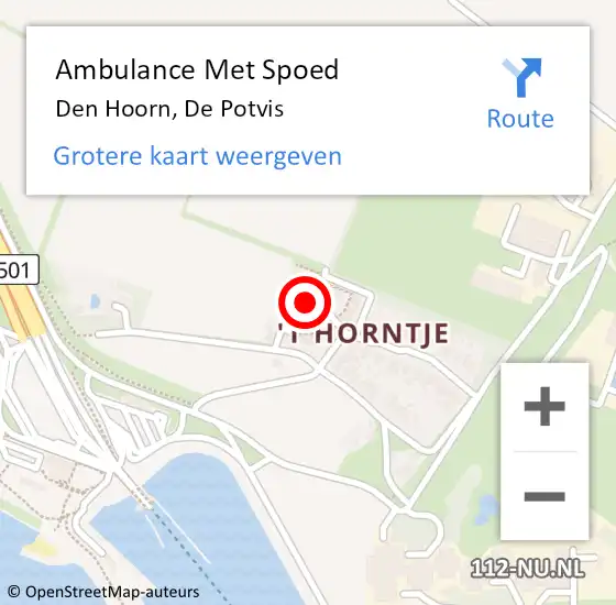 Locatie op kaart van de 112 melding: Ambulance Met Spoed Naar Den Hoorn, De Potvis op 21 september 2021 02:11