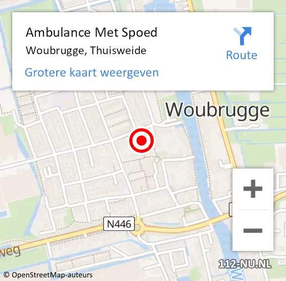 Locatie op kaart van de 112 melding: Ambulance Met Spoed Naar Woubrugge, Thuisweide op 21 september 2021 02:59