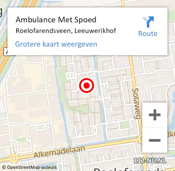 Locatie op kaart van de 112 melding: Ambulance Met Spoed Naar Roelofarendsveen, Leeuwerikhof op 21 september 2021 03:48