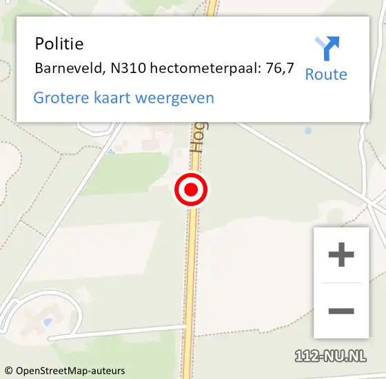 Locatie op kaart van de 112 melding: Politie Barneveld, N310 hectometerpaal: 76,7 op 21 september 2021 03:54