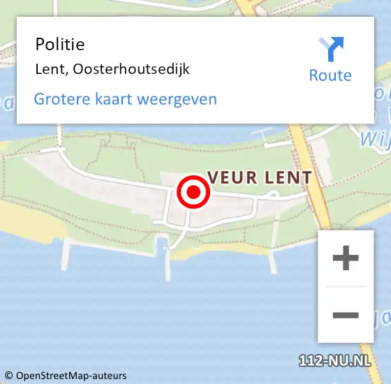 Locatie op kaart van de 112 melding: Politie Lent, Oosterhoutsedijk op 21 september 2021 04:51