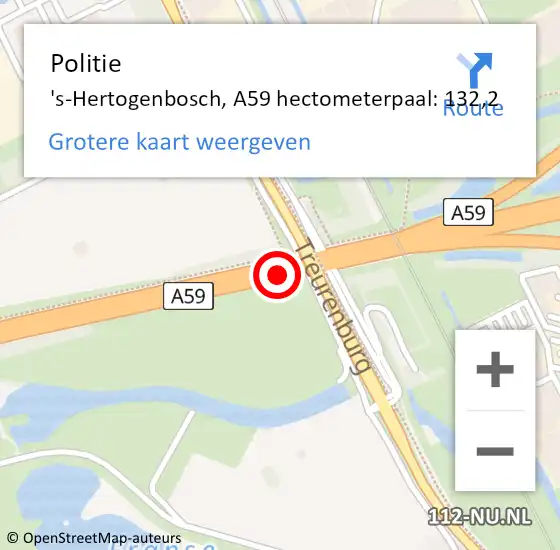 Locatie op kaart van de 112 melding: Politie 's-Hertogenbosch, A59 hectometerpaal: 132,2 op 21 september 2021 05:47