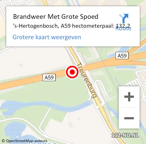 Locatie op kaart van de 112 melding: Brandweer Met Grote Spoed Naar 's-Hertogenbosch, A59 hectometerpaal: 132,2 op 21 september 2021 05:47