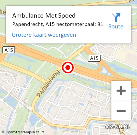 Locatie op kaart van de 112 melding: Ambulance Met Spoed Naar Papendrecht, A15 hectometerpaal: 81 op 21 september 2021 06:43