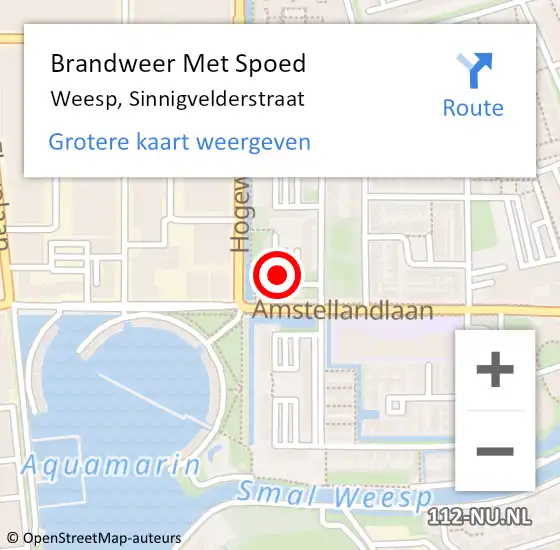 Locatie op kaart van de 112 melding: Brandweer Met Spoed Naar Weesp, Sinnigvelderstraat op 21 september 2021 07:22