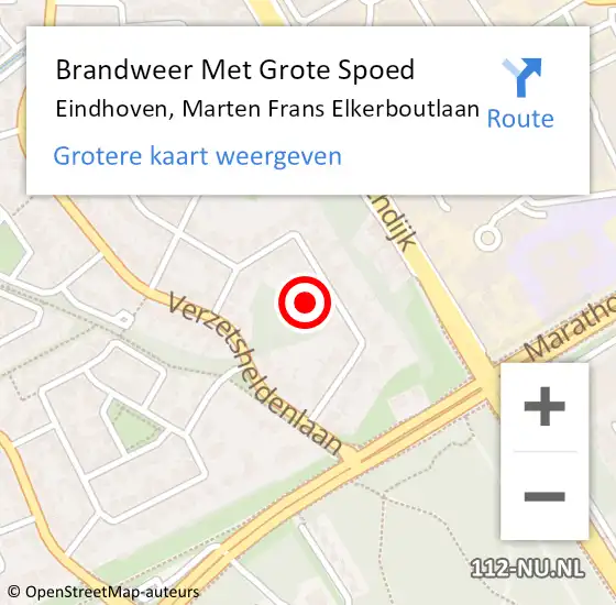 Locatie op kaart van de 112 melding: Brandweer Met Grote Spoed Naar Eindhoven, Marten Frans Elkerboutlaan op 21 september 2021 07:52