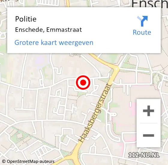 Locatie op kaart van de 112 melding: Politie Enschede, Emmastraat op 21 september 2021 08:09