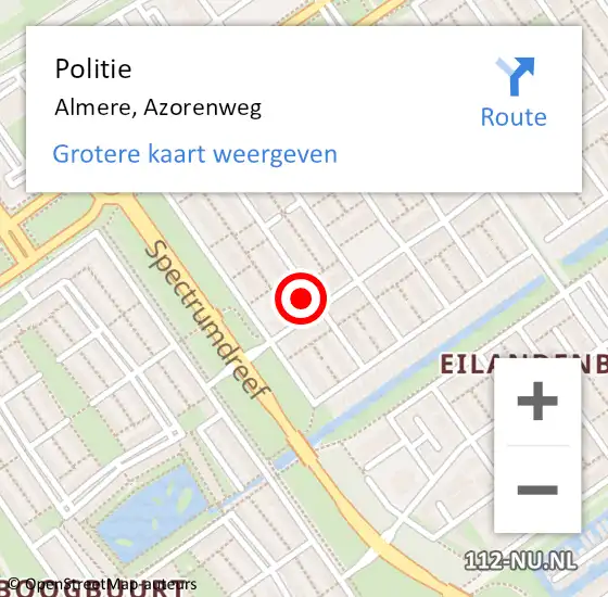 Locatie op kaart van de 112 melding: Politie Almere, Azorenweg op 21 september 2021 08:32